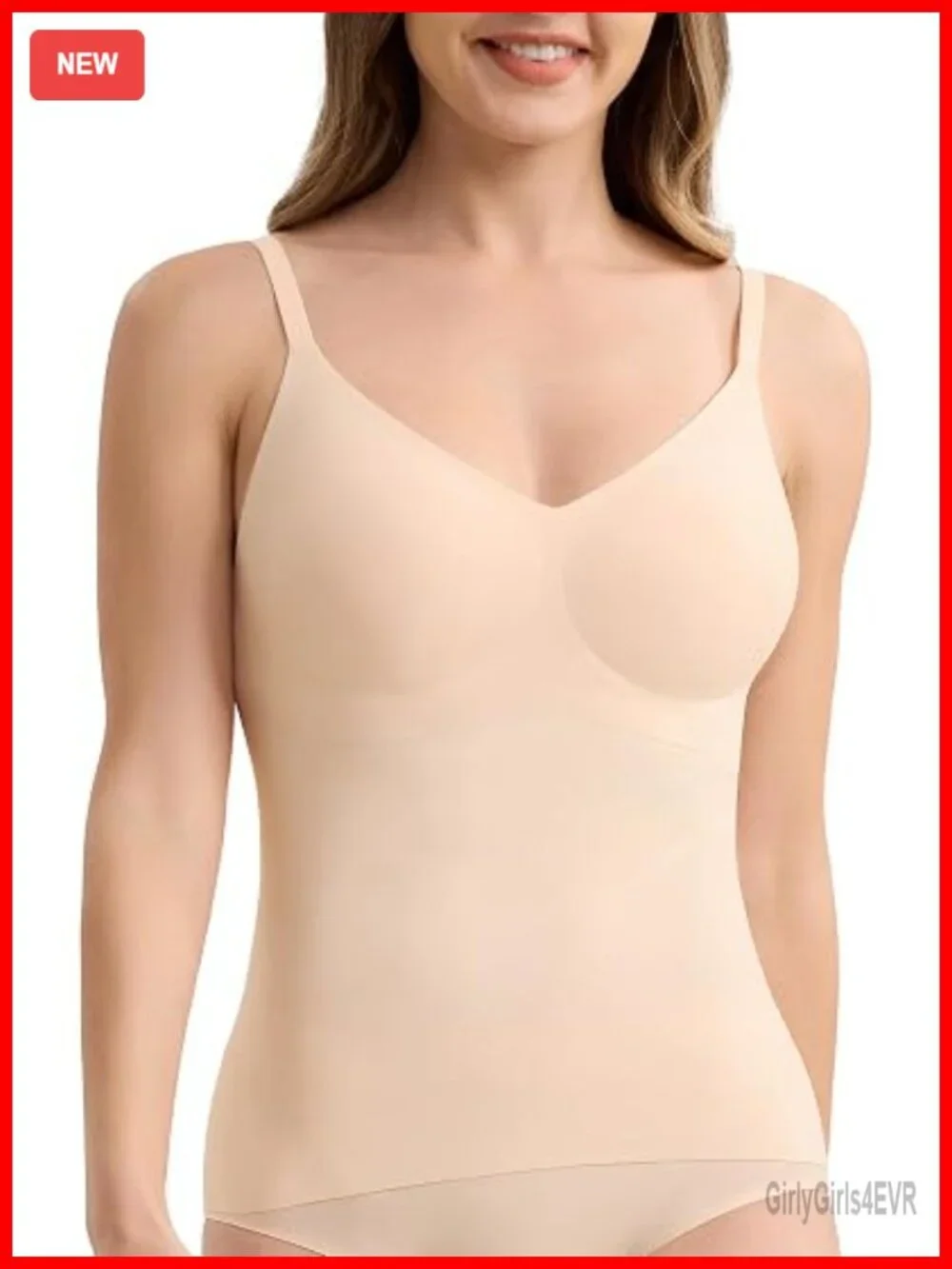 Seamless Camisole Tank Top with Built-in Bra V-Neck Adjustable Straps Spaghetti